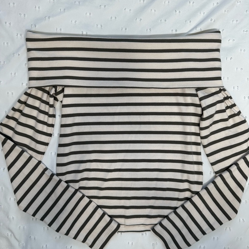 American Eagle Outfitters Green and Cream Striped Top